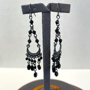 Black glass beaded pierced earrings